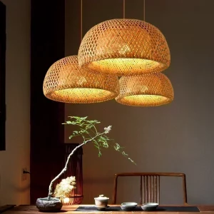 Plafonnier LED en rotin design scandinave nordique moderne salon chambre éclairage chaleureux économique élégant