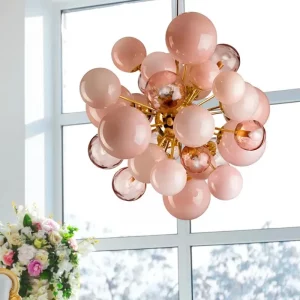 Suspension art déco rose bulles lustre verre lumière moderne design hall salon éclairage LED élégant économique certification