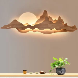 Applique murale bois naturel design nordique zen lumière diffuse éclairage moderne salon chambre décoration intérieure élégante économies d’énergie