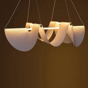 Suspension design moderne sculptural tissu métal éclairage LED salon chambre salle à manger lumière douce contemporaine