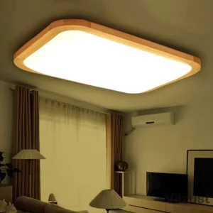 Plafonnier LED en bois naturel design scandinave moderne éclairage chaleureux chambre salon cuisine bureau installation facile maintenance économique