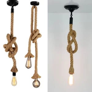 Suspension lamp jute cord Edison bulb vintage industrial rustic design adjustable length living room bedroom hallway hotel lobby ambiance chaleureuse Suspension lamp jute cord Edison bulb vintage industrial rustic design adjustable length living room bedroom hallway hotel lobby ambiance chaleureuse