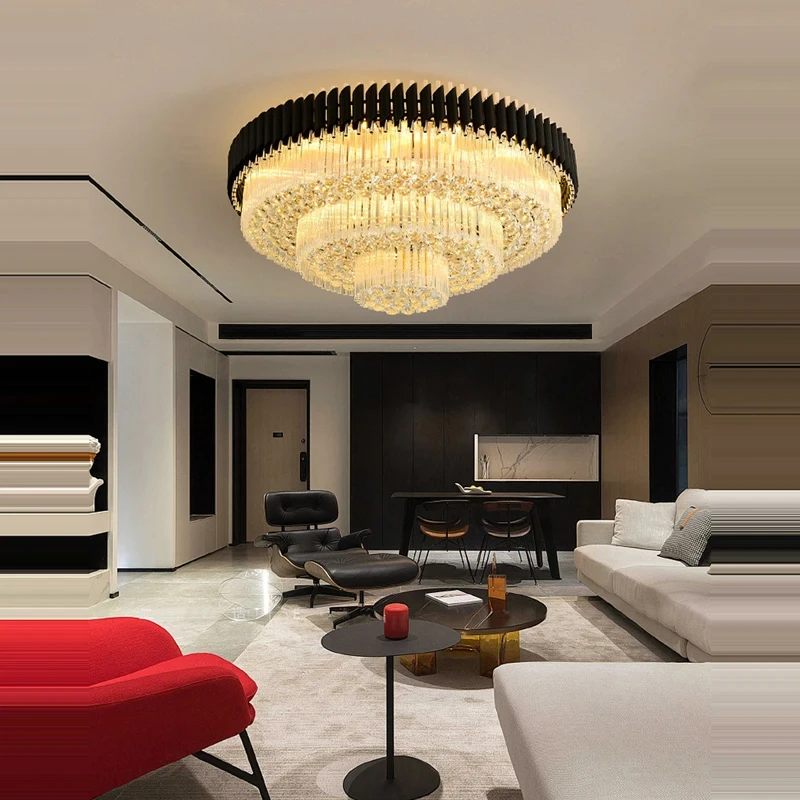 Plafonnier moderne en métal doré et verre design luxueux cristal éclairage scintillant salon salle à manger élégance intemporelle
