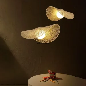 Suspension design moderne en fibre tissée style nordique éclairage LED salon chambre lumière douce élégance naturelle sculpture lumière Suspension design moderne en fibre tissée style nordique éclairage LED salon chambre lumière douce élégance naturelle sculpture lumière