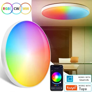 Plafonnier intelligent RGB Wi-Fi Bluetooth Tuya 24W éclairage ambiant salle à manger salon chambre économique connecté