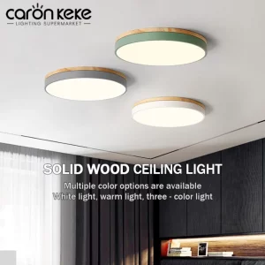 Plafonnier LED bois naturel design scandinave nordique moderne chambre salon éclairage chaleureux économique élégant