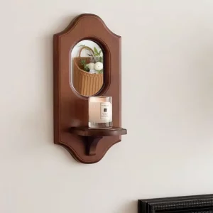 Applique murale bois vintage design nordique étagère miroir décoration entrée salon bureau naturel élégant chaleureux