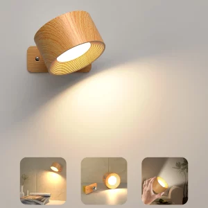 Applique murale LED bois naturel design scandinave rustique rotation 360° commande tactile économique éclairage chaleureux intérieur moderne Applique murale LED bois naturel design scandinave rustique rotation 360° commande tactile économique éclairage chaleureux intérieur moderne