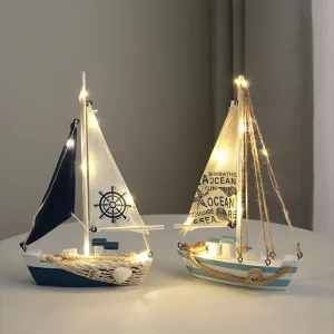 Lampe décorative bateau à voile en bois style nautique LED éclairage intérieur salon chambre enfant cadeau déco marin