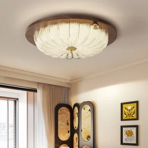 Plafonnier bois noyer design floral classique moderne lumière douce salon chambre éclairage intérieur décoration élégante