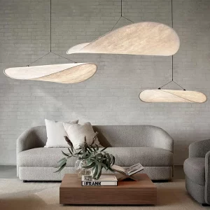 Suspension LED design nordique en soie et métal  éclairage chaleureux pour salon moderne
