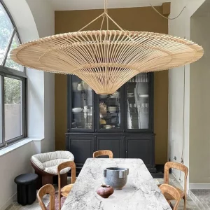 Suspension en rotin style scandinave luminaire design minimaliste pour salon chambre restaurant éclairage naturel chaleureux durable élégant
