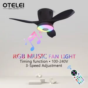 Plafonnier ventilateur RGB LED lumière musicale Bluetooth télécommande intérieure moderne salon chambre cuisine décoration éclairage chaleureux économique Plafonnier ventilateur RGB LED lumière musicale Bluetooth télécommande intérieure moderne salon chambre cuisine décoration éclairage chaleureux économique