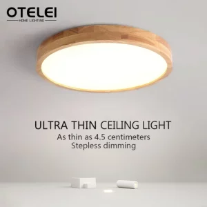 Plafonnier LED bois naturel design moderne minimaliste éclairage chaleureux salon chambre cuisine bureau économie d’énergie élégance naturelle
