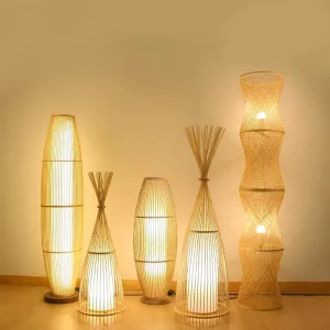 Lampadaire en bambou et bois naturel design scandinave nordique éclairage ambiance chaleureuse salon chambre éclairage intérieur luminaire moderne