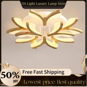 Plafonnier LED bois naturel design nordique moderne lumière chaleureuse salon chambre salle à manger éclairage décoratif élégance naturelle