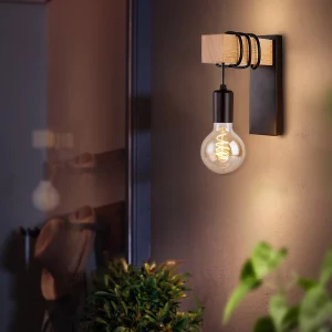 Applique murale bois naturel design industriel minimaliste Edison filament lumière chaleureuse éclairage intérieur moderne