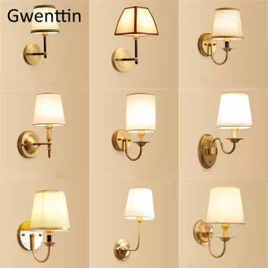 Applique murale nordique miroir design moderne LED éclairage chaleureux salon chambre salle de bain métal doré tissu beige