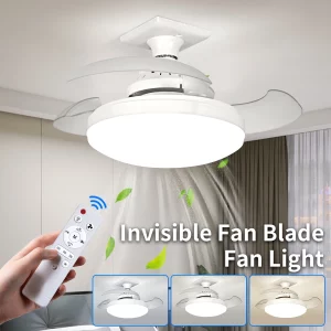 Plafonnier ventilateur E27 LED design moderne avec télécommande fonction minuterie variable pour salon chambre bureau éclairage chaleureux économique élégant