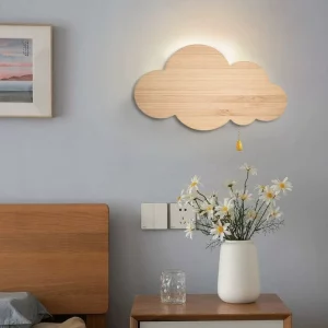 Applique murale LED en bois naturel design scandinave moderne chambre d’enfant éclairage doux économique élégant