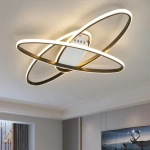 Plafonnier LED moderne en métal noir finition dorée design geometrique salon chambre salle à manger éclairage intérieur chaleureux élégant
