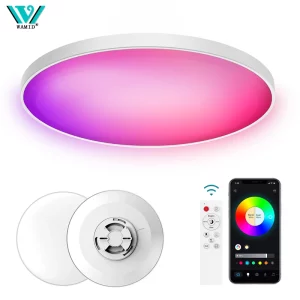 Plafonnier LED design moderne éclairage ambiant couleur changeante Wi-Fi Bluetooth application contrôlabilité télécommande sans fil