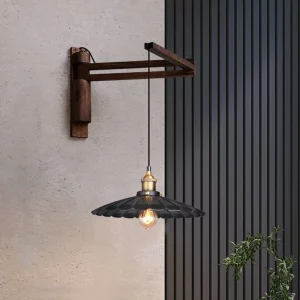 Suspension murale bois métal design industriel vintage éclairage chaleureux chambre salon restaurant ambiance rustique élégance naturelle économie d’énergie