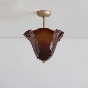 Plafonnier verre marron abat-jour ondulé design moderne vintage fer doré chambre salon éclairage chaleureux élégant Plafonnier verre marron abat-jour ondulé design moderne vintage fer doré chambre salon éclairage chaleureux élégant