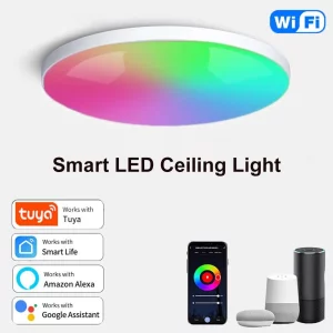 Plafonnier LED intelligent Wi-Fi RGBCW design moderne minimaliste contrôle app Alexa/Google éclairage ambiant chambres/salons économie d’énergie connectivité maison intelligente Plafonnier LED intelligent Wi-Fi RGBCW design moderne minimaliste contrôle app Alexa/Google éclairage ambiant chambres/salons économie d’énergie connectivité maison intelligente