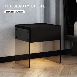 Table de chevet minimaliste en bois et verre flottant design moderne épuré chambre appartement table nuit légère luxe Table de chevet minimaliste en bois et verre flottant design moderne épuré chambre appartement table nuit légère luxe