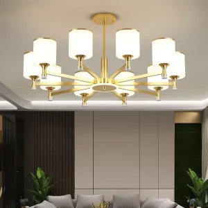 Plafonnier moderne nordique lustre doré verre givré design équilibre lumière uniforme salon chambre salle à manger éclairage luxe élégance
