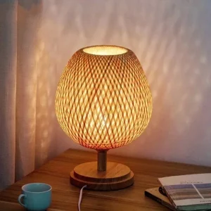 Lampe de table en bambou style chinois  design vintage faite à la main  lampe de chevet E27 pour chambre à coucher  salon et bureau  lumière chaude et décor naturelle