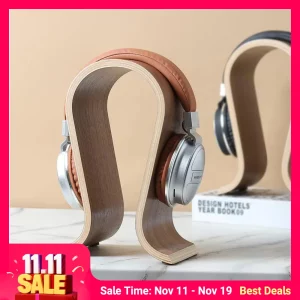 Support casque audio bois massif design minimaliste modern style universel compatible casques jeu bureau salle musique