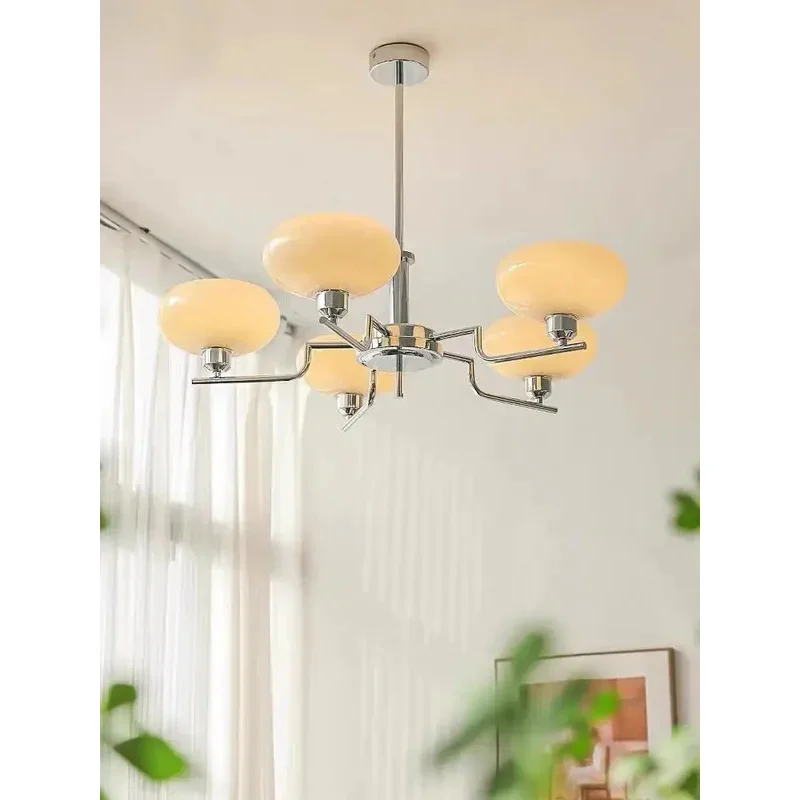 Plafonnier suspendu verre dépoli métal chrome design moderne rétro éclairage salon chambre cuisine lumière chaleureuse économique