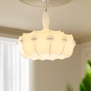 Plafonnier suspendu design moderne tissu beige lumière douce style organique fleur chambre salon éclairage élégant économique Plafonnier suspendu design moderne tissu beige lumière douce style organique fleur chambre salon éclairage élégant économique