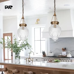 Lampe suspendue en verre design classique évier cuisine salle à manger entrée ferme lumière douce diffusion artistique style vintage métal laiton