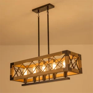 Suspension en bois et métal design industriel rustique éclairage chaleureux salle à manger cuisine salon plafonnier luminaire Suspension en bois et métal design industriel rustique éclairage chaleureux salle à manger cuisine salon plafonnier luminaire