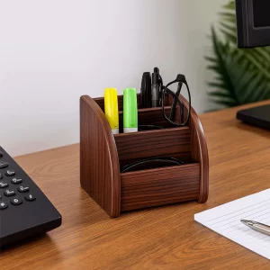 Organisateur de bureau créatif en bois verni  design moderne  compartiments multiples  fonctionnel et esthétique