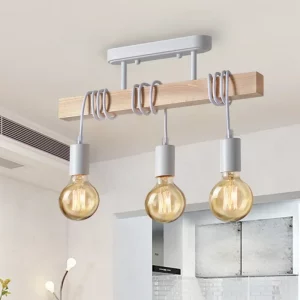 Plafonnier en bois naturel design scandinave et industriel  éclairage chaleureux pour salon salle à manger chambre