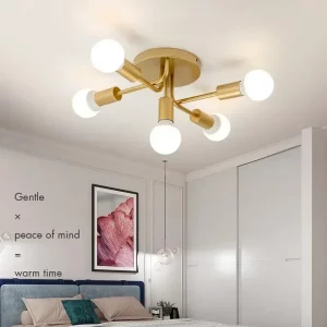 Plafonnier métal doré design moderne minimaliste éclairage uniforme salle à manger chambre salon style industriel élégance lumière chaleureuse économique