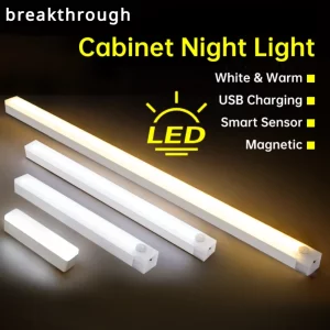 Bande lumineuse LED détecteur de mouvement sans fil veilleuse rechargeable USB applique murale armoire cuisine rangement éclairage intérieur design moderne pratique économique Bande lumineuse LED détecteur de mouvement sans fil veilleuse rechargeable USB applique murale armoire cuisine rangement éclairage intérieur design moderne pratique économique