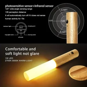 Lampe LED en bois naturel design nordique scandinave moderne avec détection de mouvement éclairage chaleureux économique élégant pour chambre couloir Lampe LED en bois naturel design nordique scandinave moderne avec détection de mouvement éclairage chaleureux économique élégant pour chambre couloir