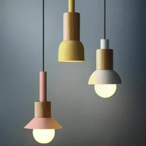 Plafonnier suspendu bois Led design nordique moderne luminaire décoratif intérieur fer coloré E27 salon cuisine chambre hotel économique Plafonnier suspendu bois Led design nordique moderne luminaire décoratif intérieur fer coloré E27 salon cuisine chambre hotel économique