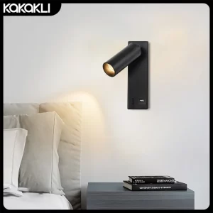 Applique murale LED en métal noir mat design moderne minimaliste chambre bureau salon éclairage USB rotatif économique élégant Applique murale LED en métal noir mat design moderne minimaliste chambre bureau salon éclairage USB rotatif économique élégant