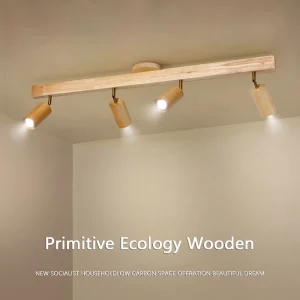 Plafonnier LED en bois naturel design nordique moderne éclairage chaleureux économique salon chambre