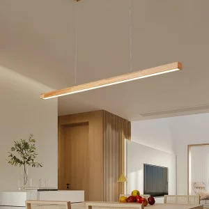 Plafonnier LED en bois naturel design nordique moderne éclairage suspendu chaleureux salon salle à manger cuisine décoration intérieure élégant économie d’énergie