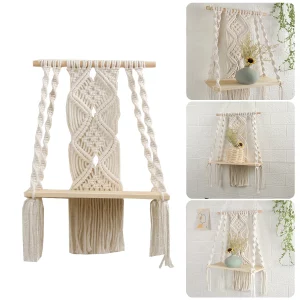 Étagère murale en macramé en corde naturelle  style bohème  étagère suspendue pour livres et plantes  décoration intérieure élégante