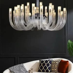 Lustre suspendu en verre et métal noir design contemporain art moderne éclairage salle à manger salon chambre high-tech élégant Lustre suspendu en verre et métal noir design contemporain art moderne éclairage salle à manger salon chambre high-tech élégant