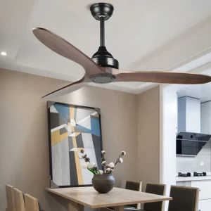 Ventilateur de plafond en bois naturel design moderne style scandinave éclairage LED salon chambre bureau ventilation économique élégance durable