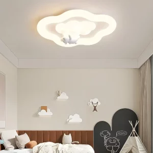 Plafonnier LED moderne en bois naturel  design nordique  lumière chaleureuse pour chambre bébé et enfants